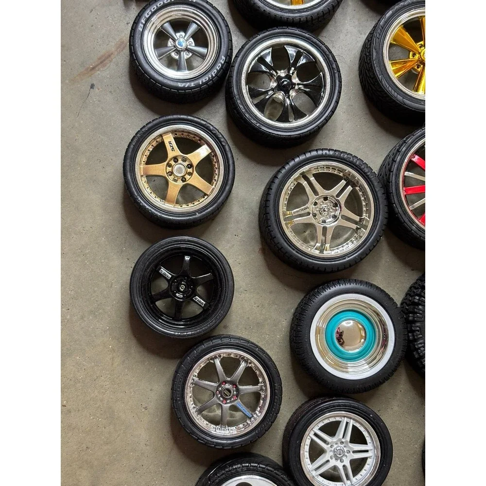 Lot of 17 Assorted Toy Rim Wheels Different Styles and Colors